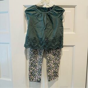 GAP Kids Green Top and Floral Drawstring Pants
